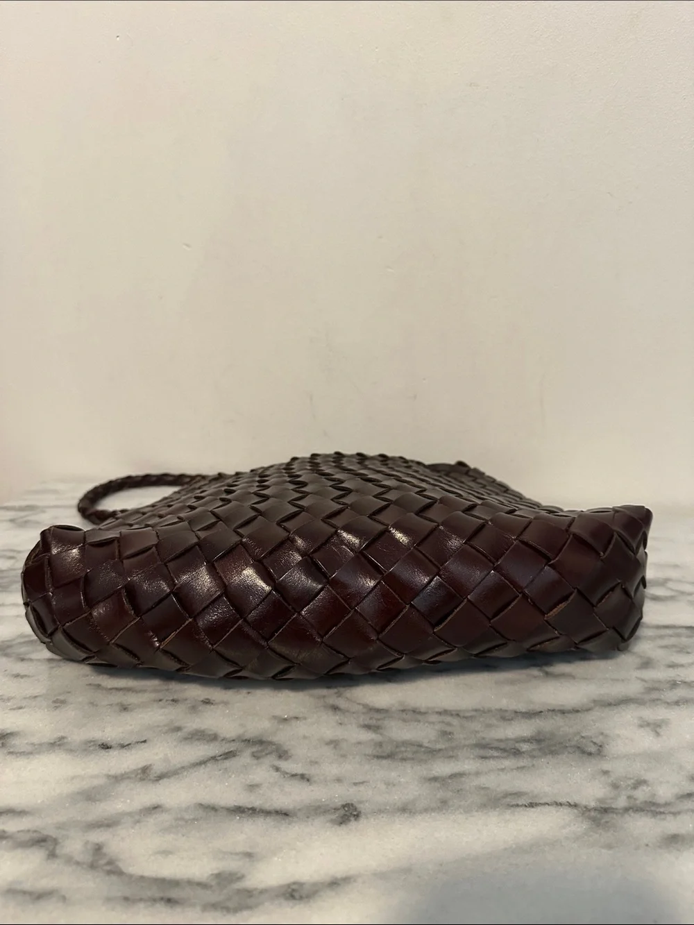 Faye Creations Emma Woven Full-Grain Leather Shoulder Bag - Dark Brown